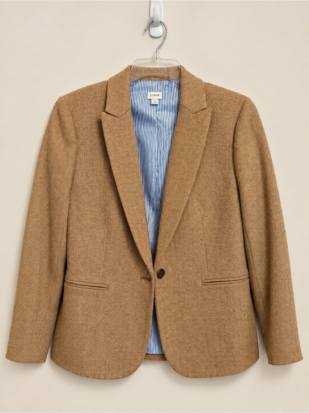 J.Crew Women’s Tan Herringbone Wool Blend Blazer - Sz 12 Petite Tailored Jacket